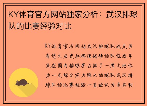 KY体育官方网站独家分析：武汉排球队的比赛经验对比